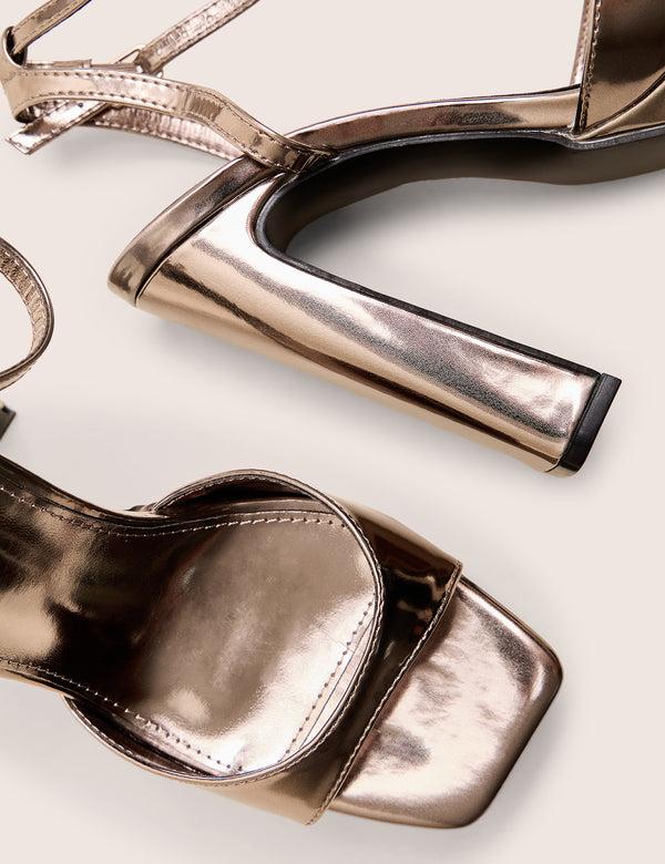 Public Desire Resist Pewter Metallic Peep Toe Barley There Platform Heels