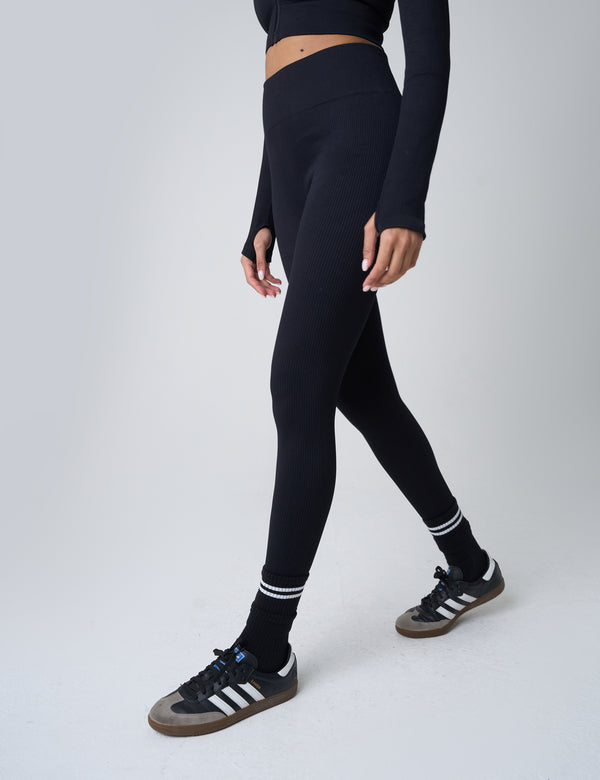 Public Desire Ribbed High Waisted Bum Lift Leggings Black