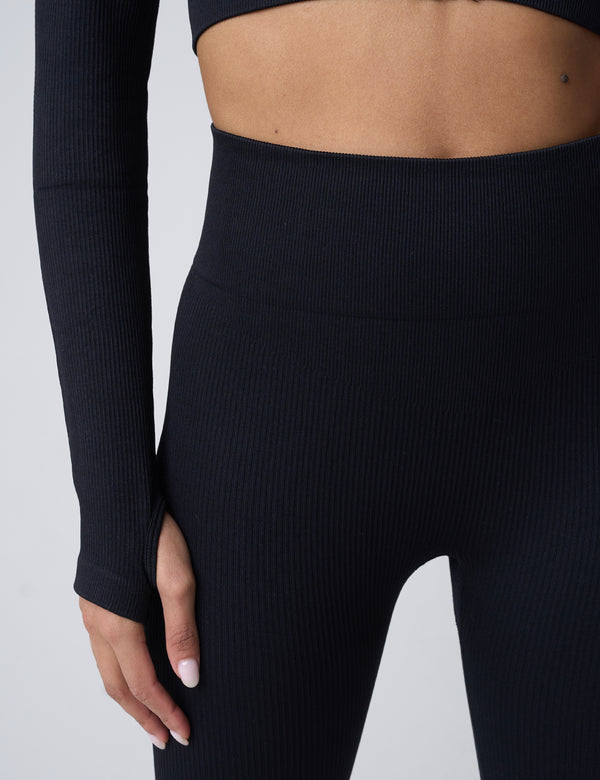 Public Desire Ribbed High Waisted Bum Lift Leggings Black