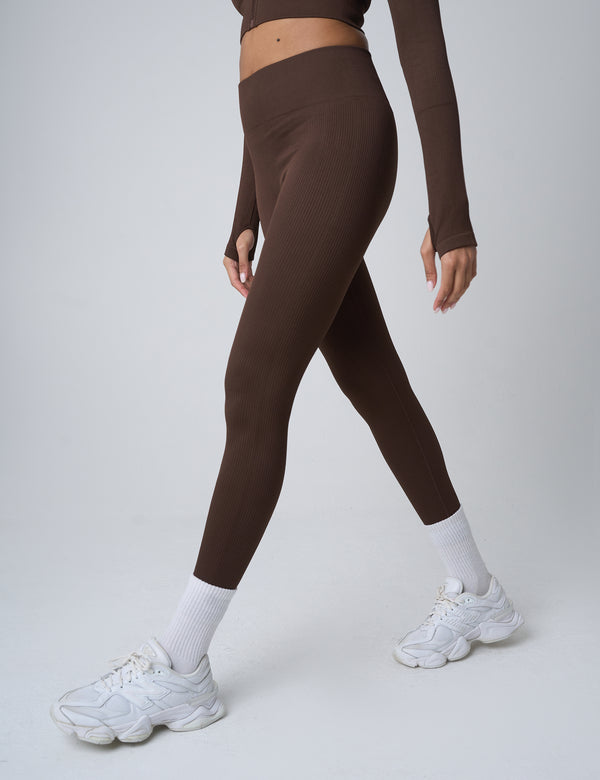 Public Desire Ribbed High Waisted Bum Lift Leggings Chocolate