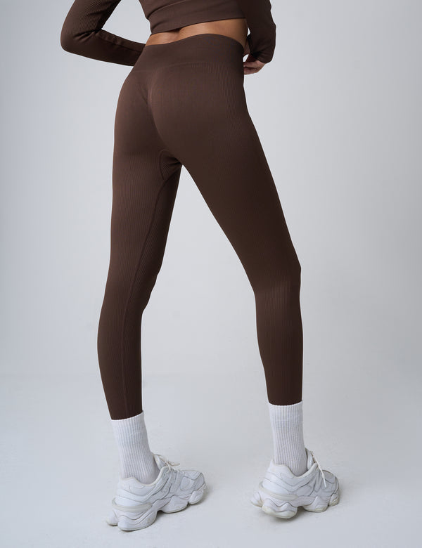 Public Desire Ribbed High Waisted Bum Lift Leggings Chocolate