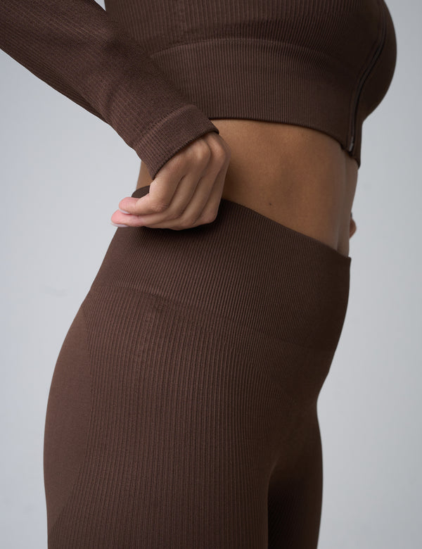 Public Desire Ribbed High Waisted Bum Lift Leggings Chocolate