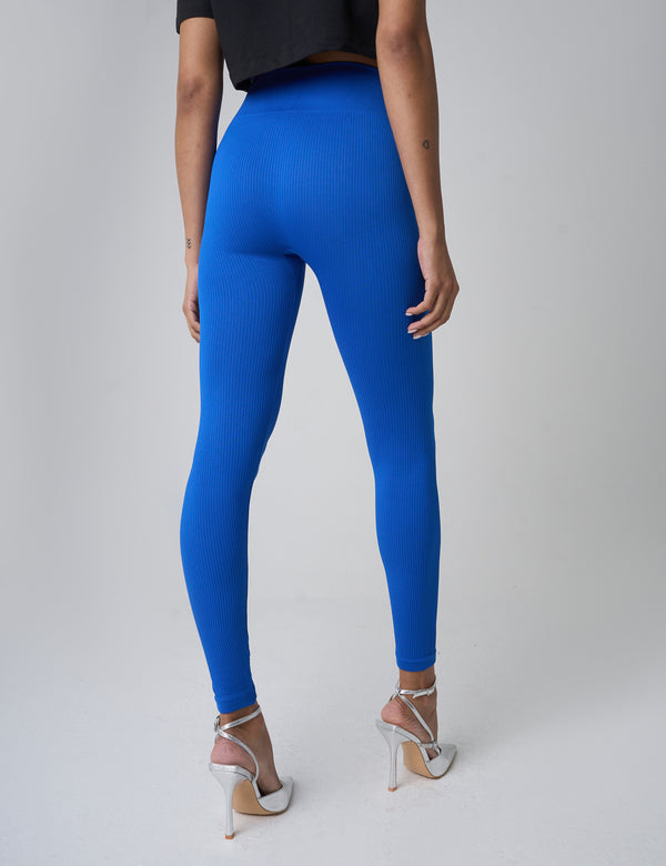 Public Desire Ribbed High Waisted Leggings Cobalt Blue
