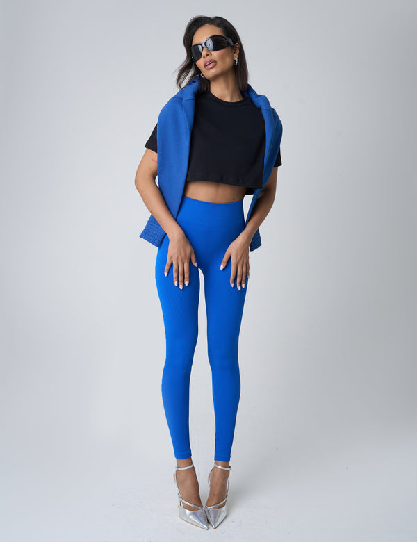 public desire Ribbed High Waisted Leggings Cobalt Blue