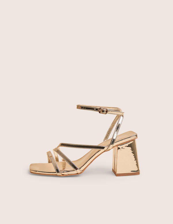 public desire Robin Gold Wide Fit Strappy Square Toe Mid Block Heels public desire Robin Gold Wide Fit Strappy Square Toe Mid Block Heels