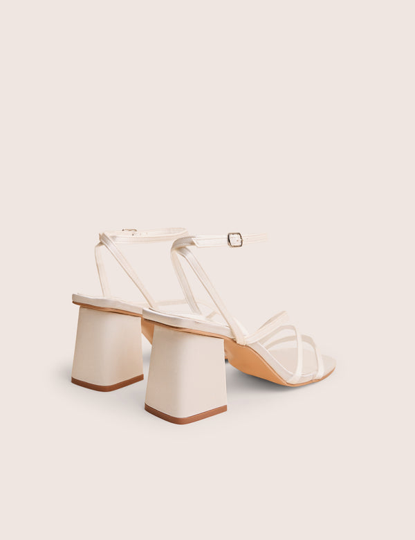 Public Desire Robin White Strappy Square Toe Mid Block Heels