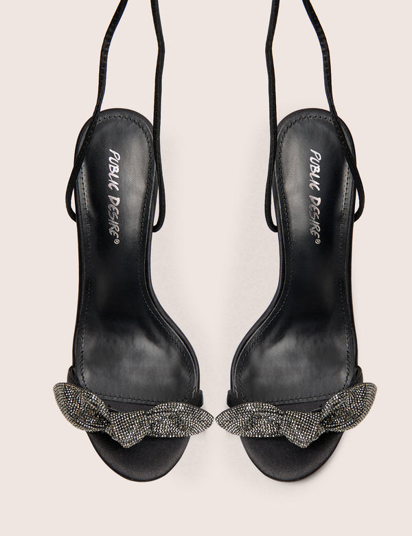 Public Desire Rose Black Embellished Bow Tie Wrap Around Heels
