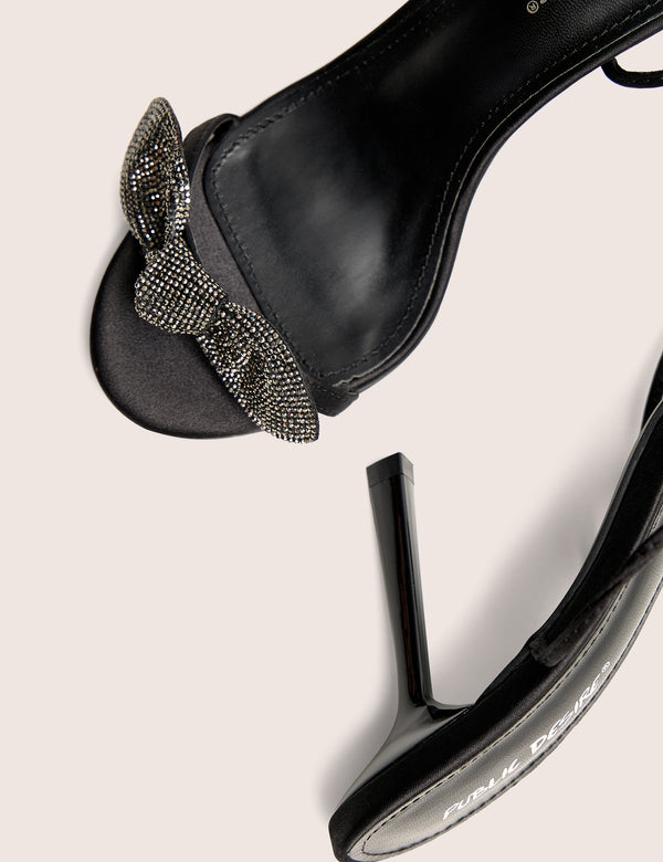 Public Desire Rose Black Embellished Bow Tie Wrap Around Heels