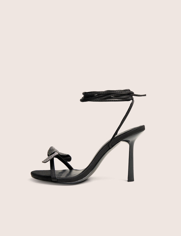 public desire Rose Black Embellished Bow Tie Wrap Around Heels