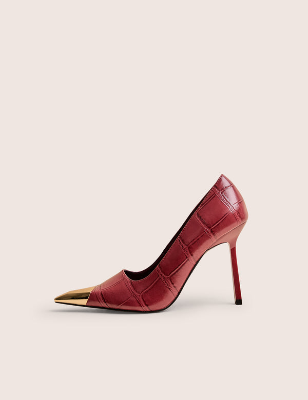 public desire Rotate Burgundy Croc Gold Toe Detail Court High Heels public desire Rotate Burgundy Croc Gold Toe Detail Court High Heels