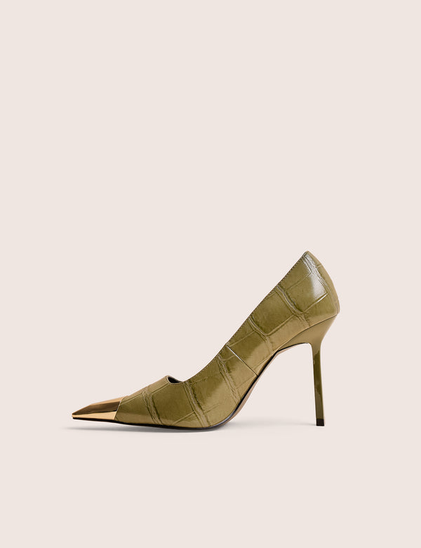 public desire Rotate Green Croc Gold Toe Detail Court High Heels public desire Rotate Green Croc Gold Toe Detail Court High Heels