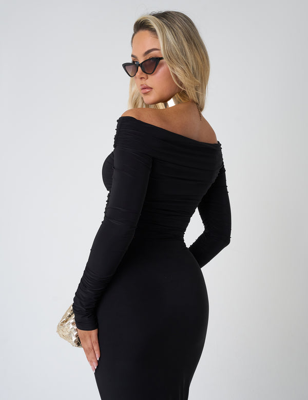 Public Desire Ruched Bardot Long Sleeve Top Co Ord Black