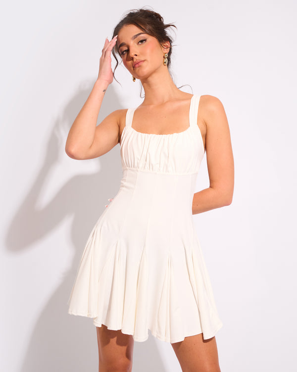 public desire Ruched Detail Mini Skater Dress Ivory