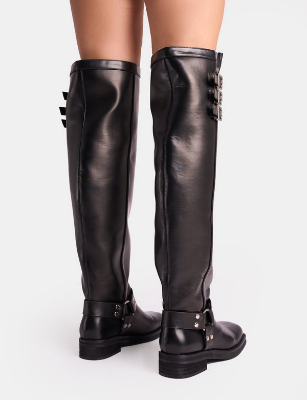 Public Desire Sagittarius Vintage Black Buckle Detail Over The Knee Boots