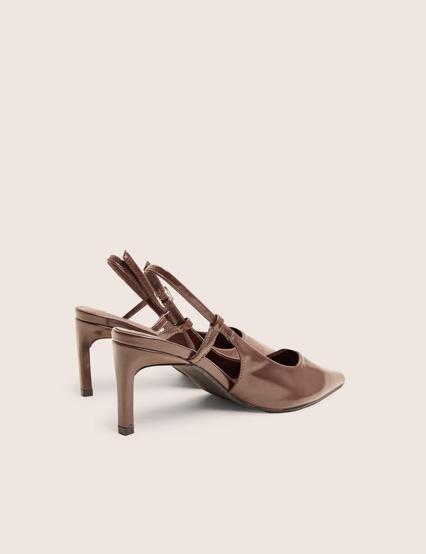 Public Desire Salsa Chocolate Sling Back Pointed Toe Heels