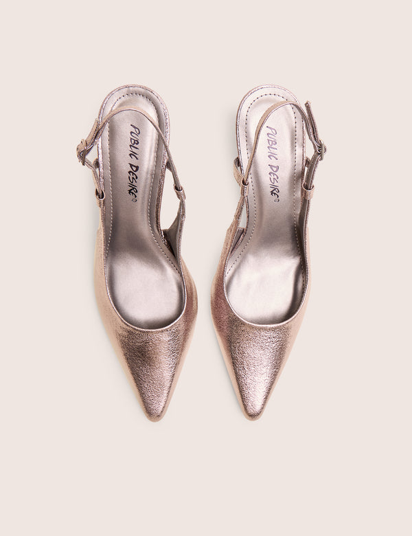 Public Desire Salsa Cracked Pewter Sling Back Pointed Toe Heels