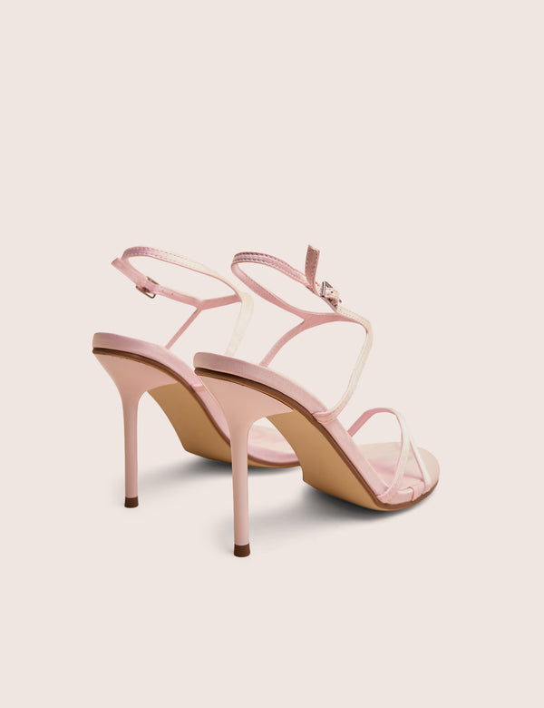 Public Desire Samba Baby Pink Satin Strappy Barely There Stiletto High Heels