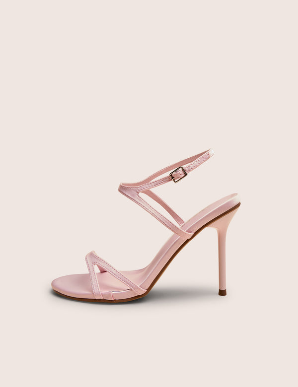 public desire Samba Baby Pink Satin Strappy Barely There Stiletto High Heels