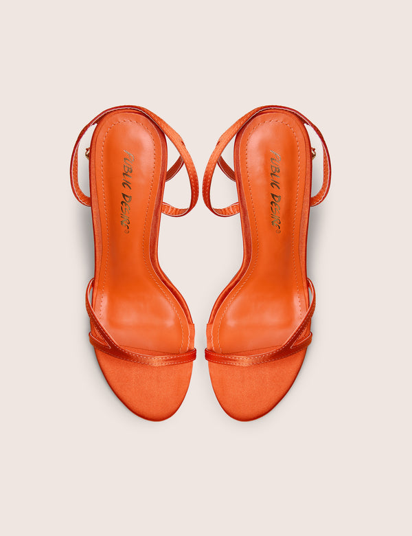 Public Desire Samba Orange Satin Strappy Barely There Stiletto High Heels