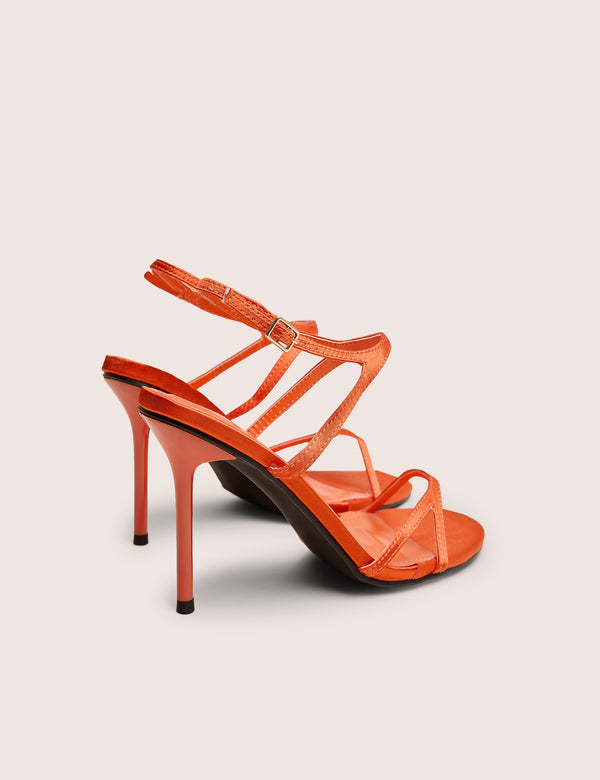 Public Desire Samba Orange Satin Strappy Barely There Stiletto High Heels