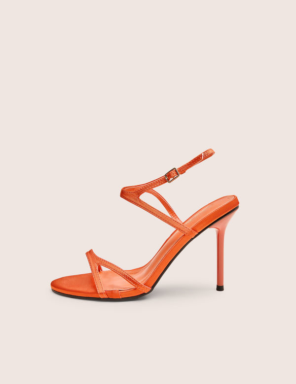 public desire Samba Orange Satin Strappy Barely There Stiletto High Heels