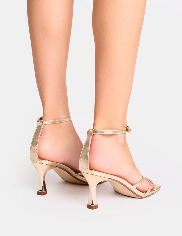Public Desire Samya Gold Wide Fit Minimal Strap Mid Heels