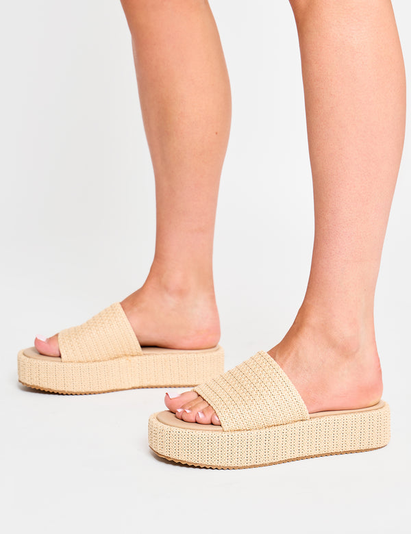 Public Desire Sangria Natural Woven Flatform Sandals