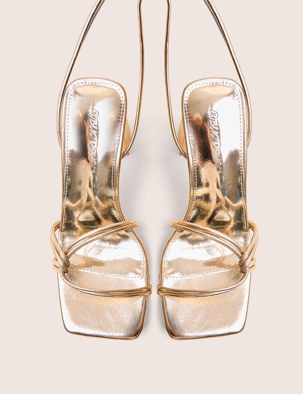 Public Desire Schiffer Gold Cracked Pu Lace Up Block Heels