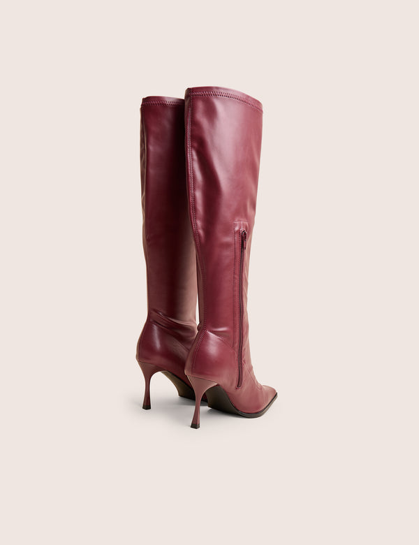 Public Desire Scorpion Burgundy Mid Heel Sock Knee High Boots