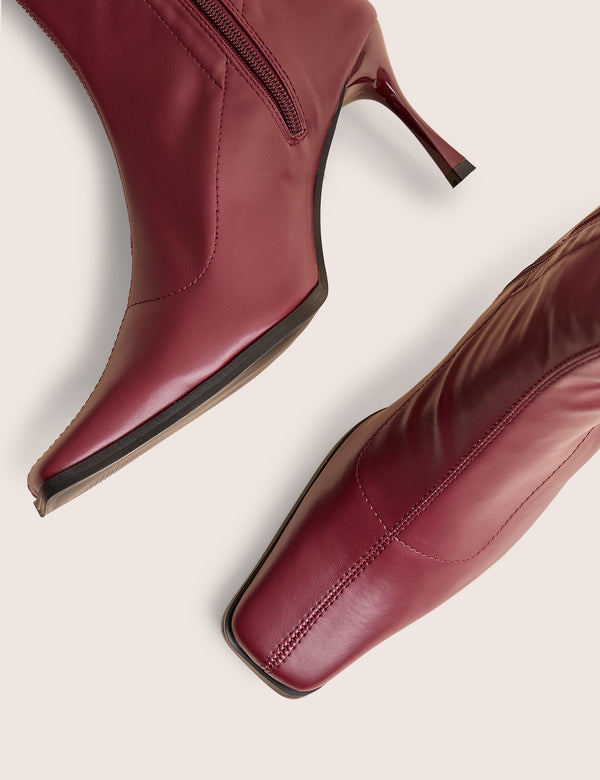 Public Desire Scorpion Burgundy Mid Heel Sock Knee High Boots