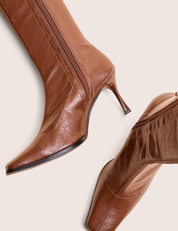 Public Desire Scorpion Chocolate Mid Heel Sock Knee High Boots