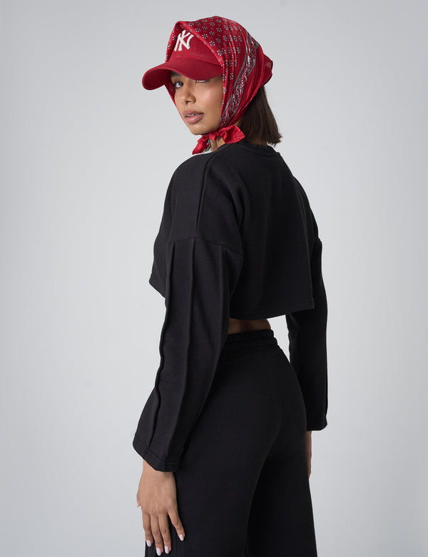 Public Desire Seam Detail Oversized Crop Sweatshirt Black