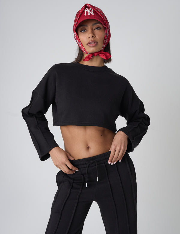 public desire Seam Detail Oversized Crop Sweatshirt Black