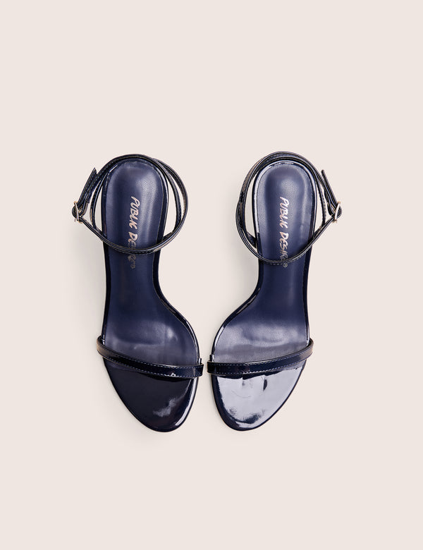 Public Desire Selene Navy Patent Curved Heels Barely There