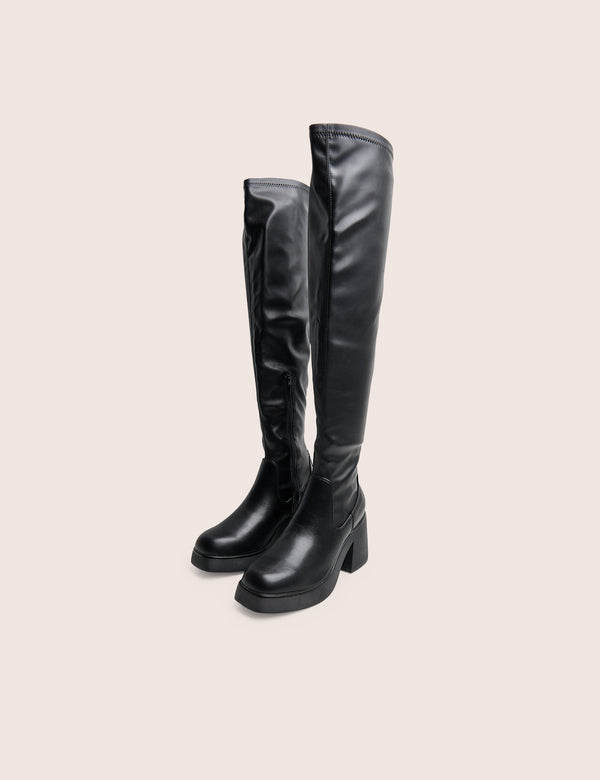 Public Desire Sensored Black Chunky Sole Sock Over The Knee Boots