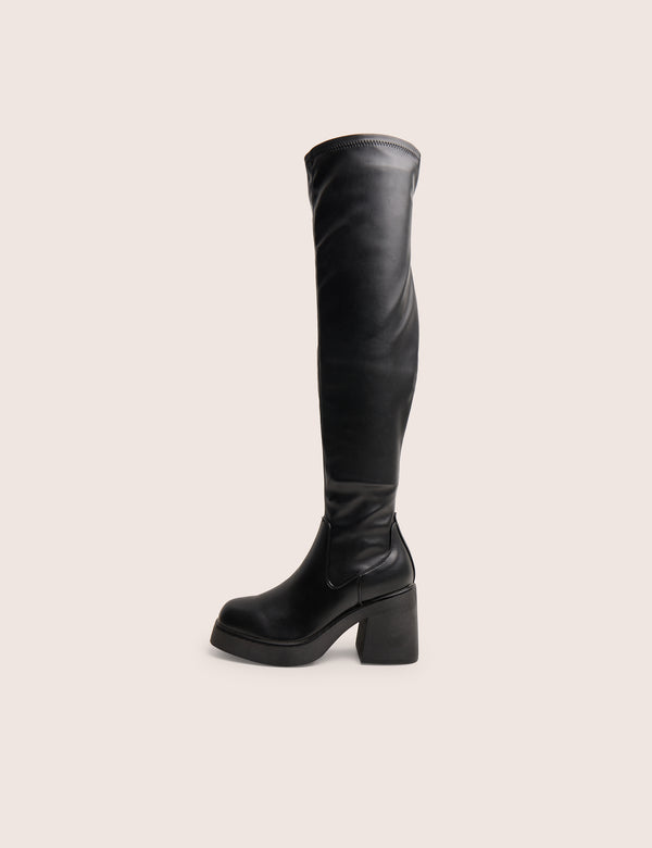 public desire Sensored Black Chunky Sole Sock Over the Knee Boots