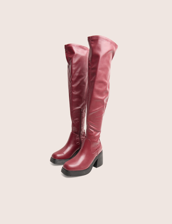 Public Desire Sensored Burgundy Chunky Sole Sock Over The Knee Boots