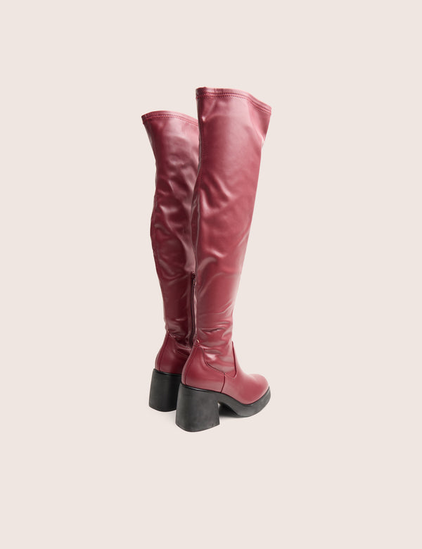 Public Desire Sensored Burgundy Chunky Sole Sock Over The Knee Boots