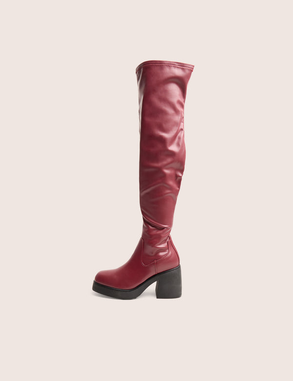 public desire Sensored Burgundy Chunky Sole Sock Over the Knee Boots public desire Sensored Burgundy Chunky Sole Sock Over the Knee Boots