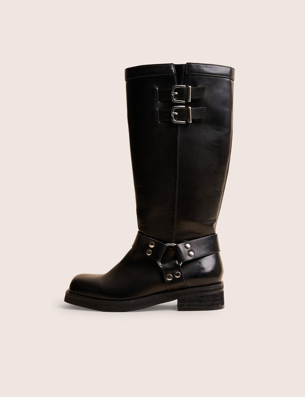 public desire Sirius Black Vintage Buckle Knee Hight Flat Boots