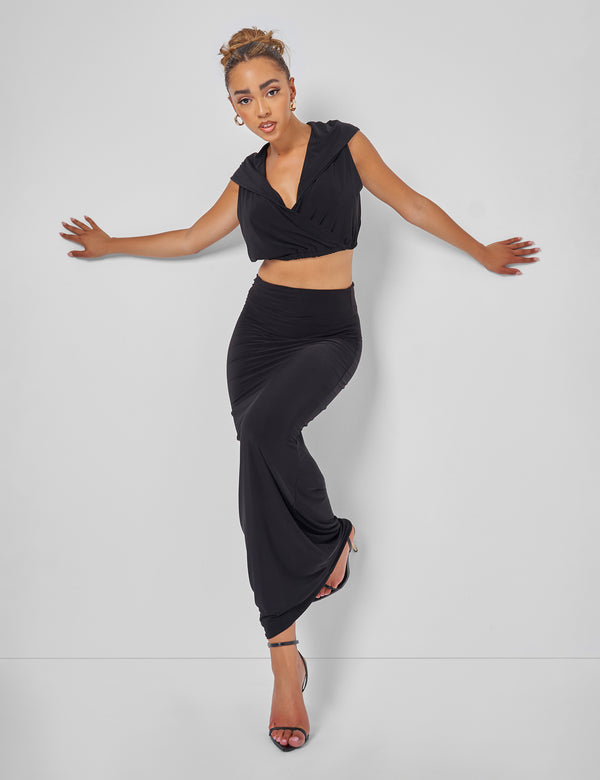 Public Desire Sleeveless Wrap Front Top With Hood Black