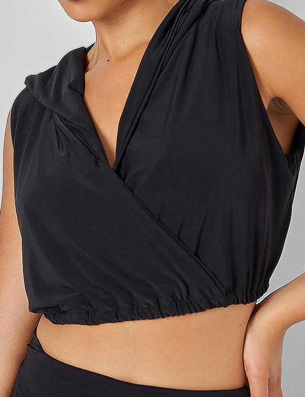 Public Desire Sleeveless Wrap Front Top With Hood Black