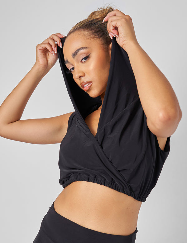 public desire Sleeveless Wrap Front Top With Hood Black