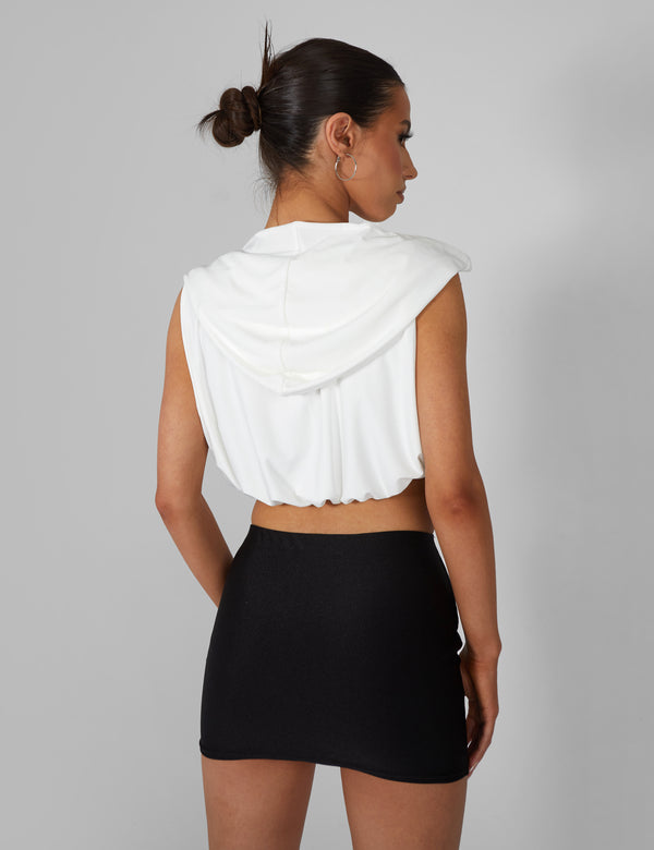 Public Desire Sleeveless Wrap Front Top With Hood Ivory