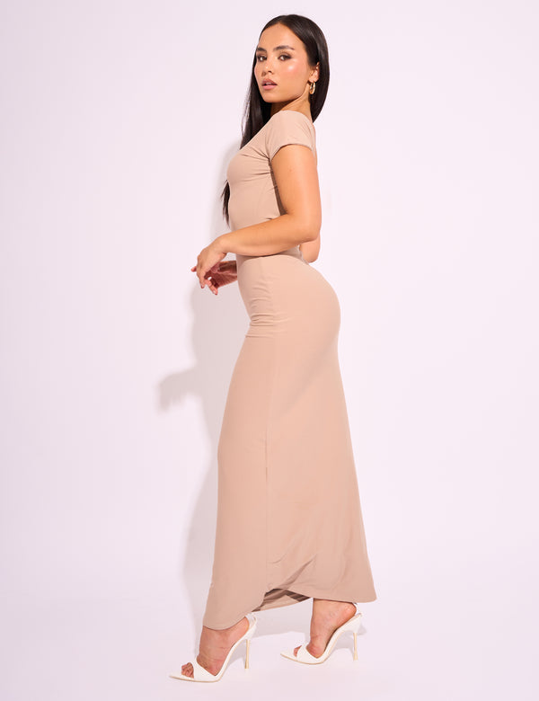 Public Desire Slinky Open Back Detail Luxe Maxi Dress Stone