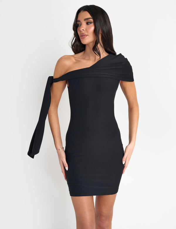 public desire Slinky Over Shoulder Tie Detail Mini Dress Black