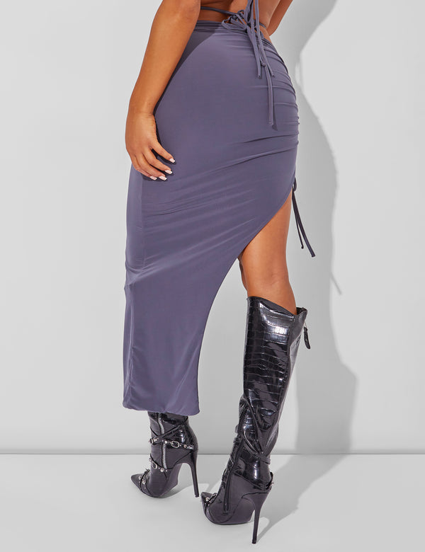 Public Desire Slinky Ruched Side Maxi Skirt Charcoal Grey