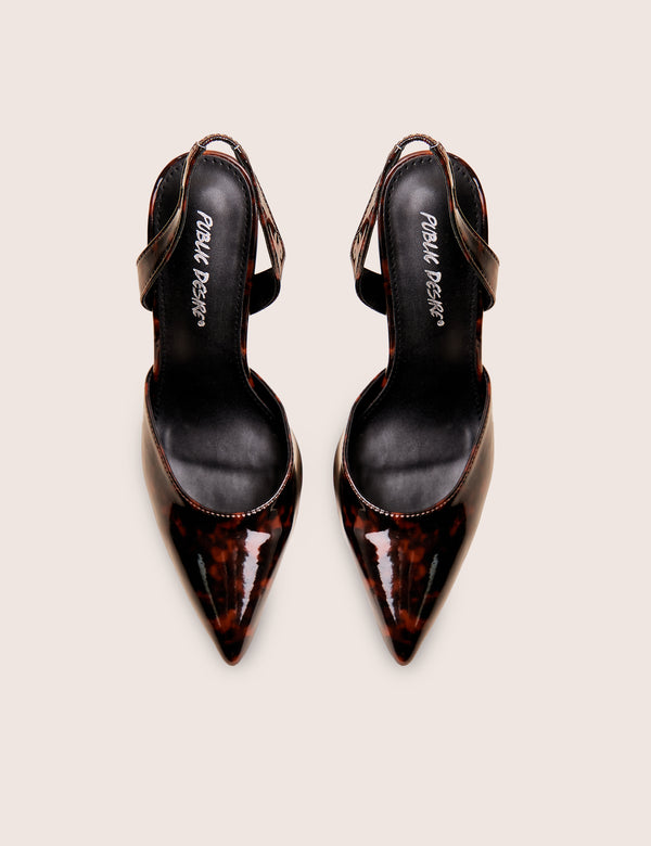Public Desire Slow Burn Amber Tortoise Sling Back Court Heels
