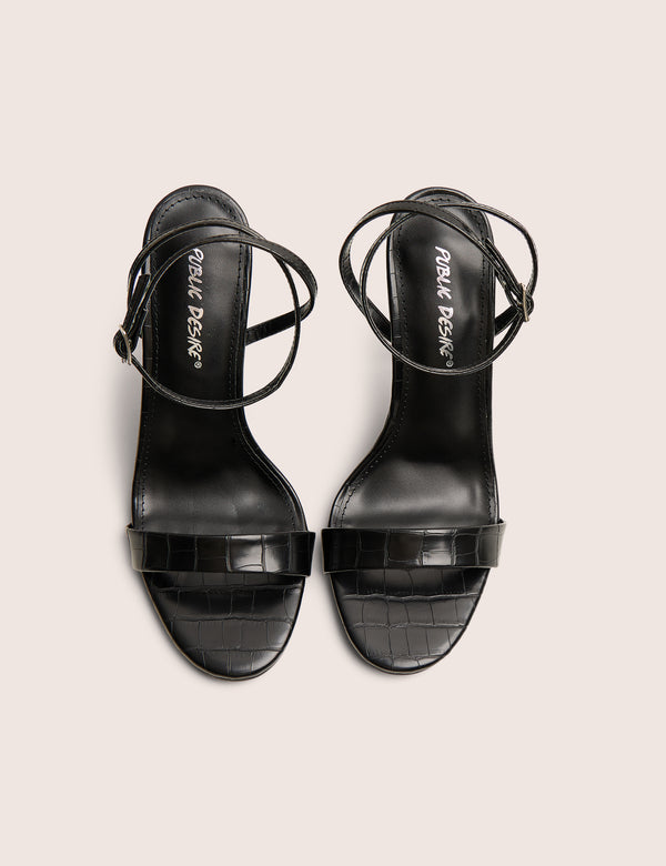 Public Desire Soho Black Croc Barely There Strappy Stiletto Heels