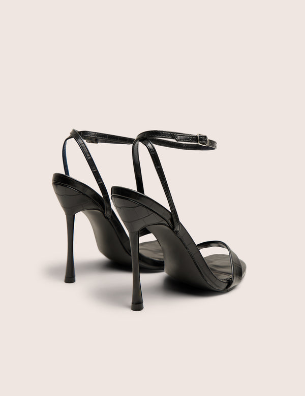 Public Desire Soho Black Croc Barely There Strappy Stiletto Heels